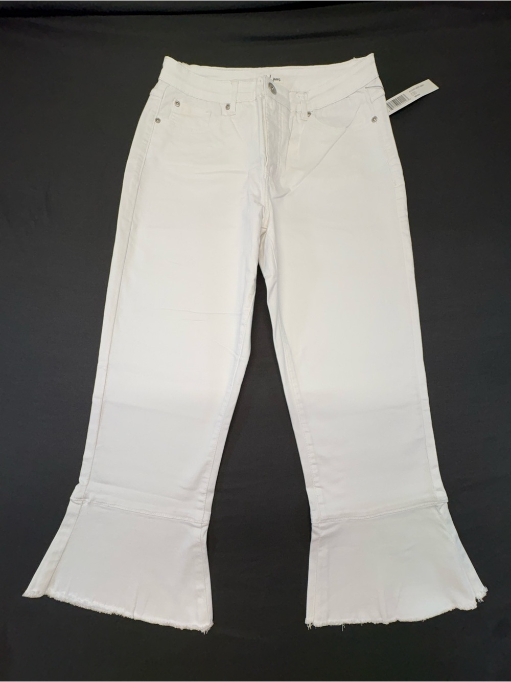 Tribal Jeans White Ruffle Raw Hem Cropped Flare Pants Size 12 NWT